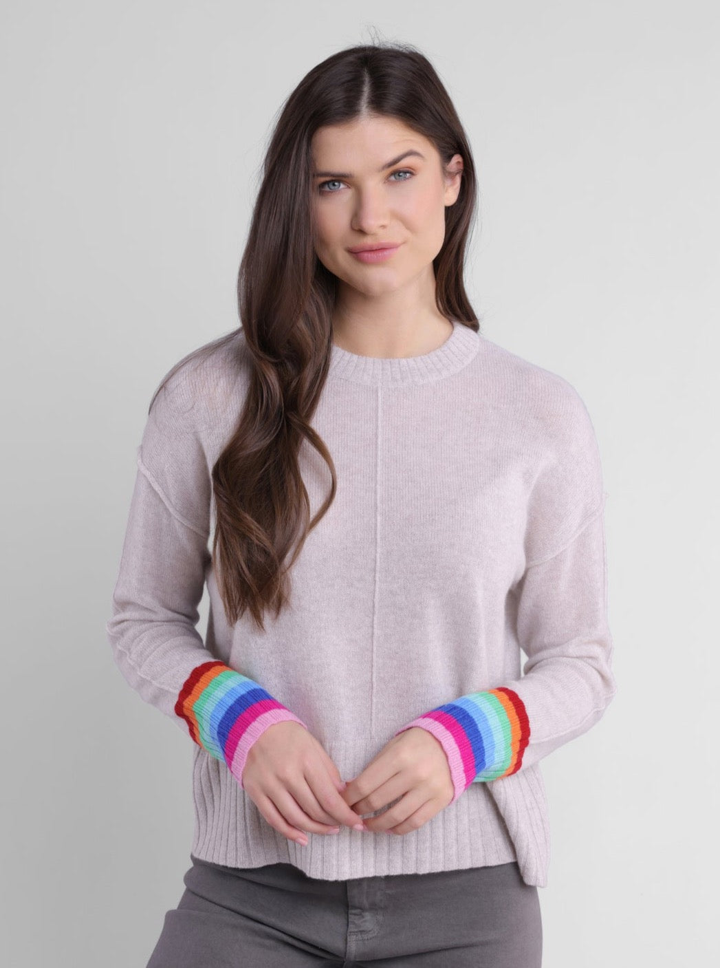 Alashan Cashmere Karma Rainbow Sweater in Latte