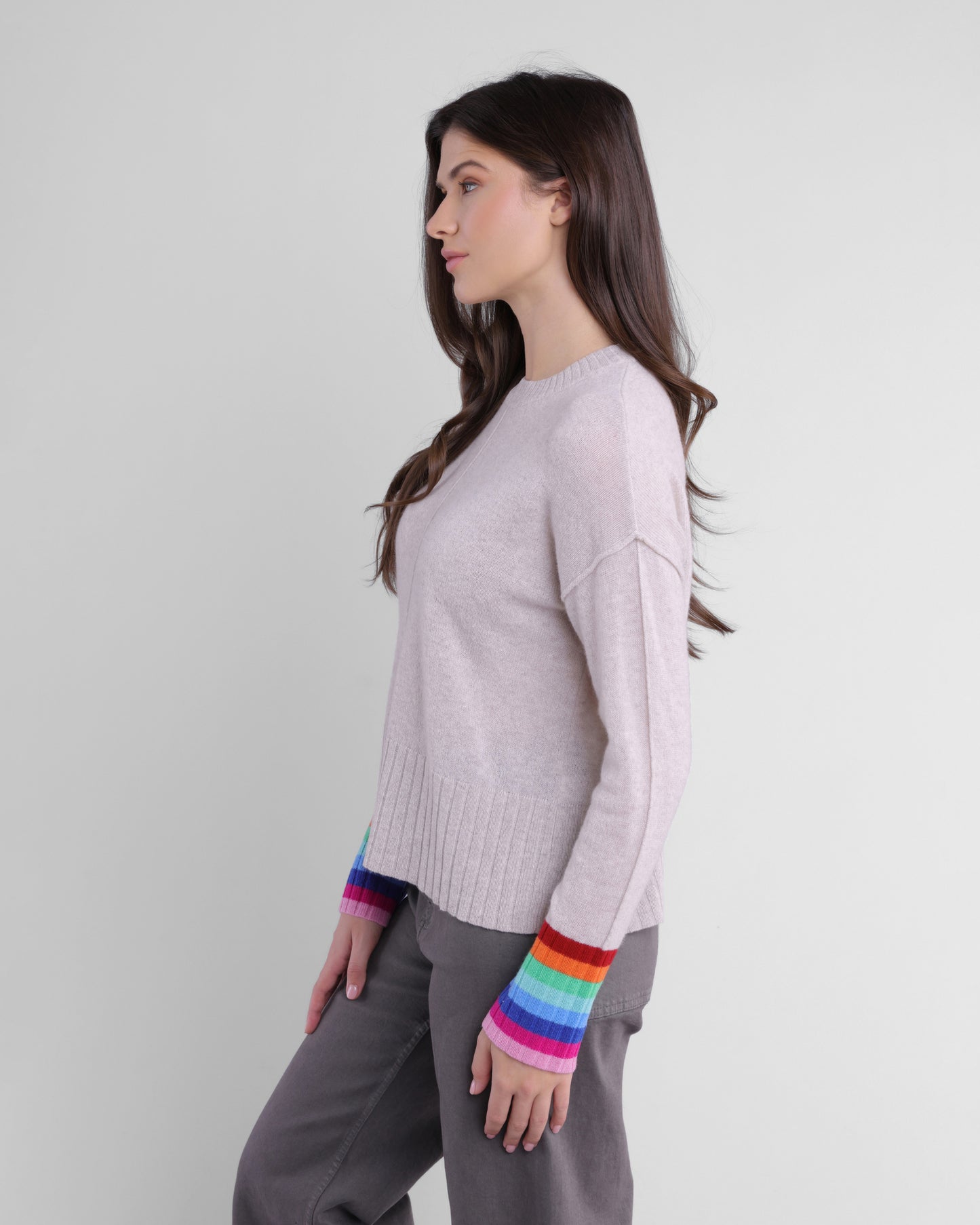 Alashan Cashmere Karma Rainbow Sweater in Latte