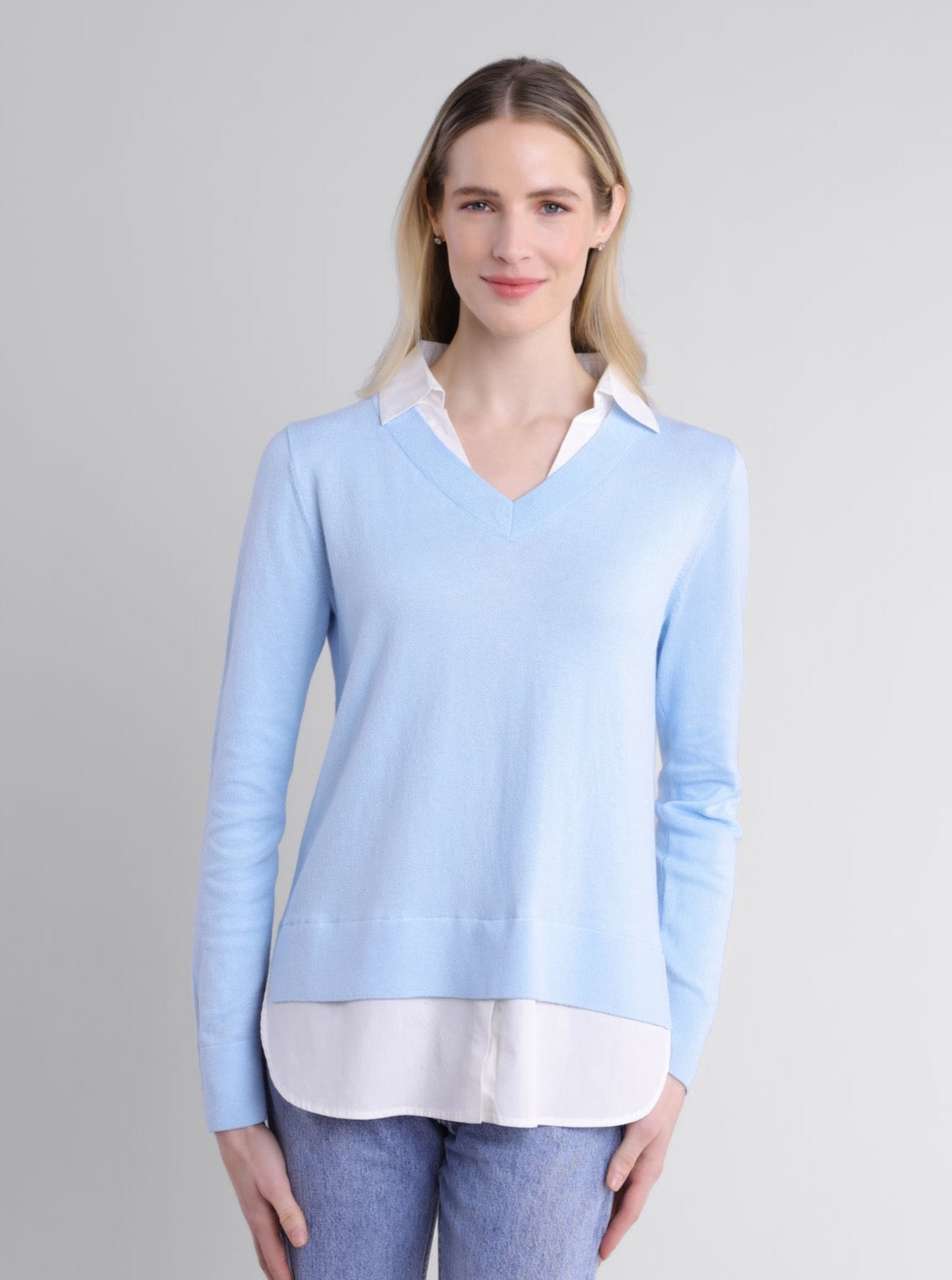 Alashan Cashmere Montage Shirttail Sweater in Dream Blue