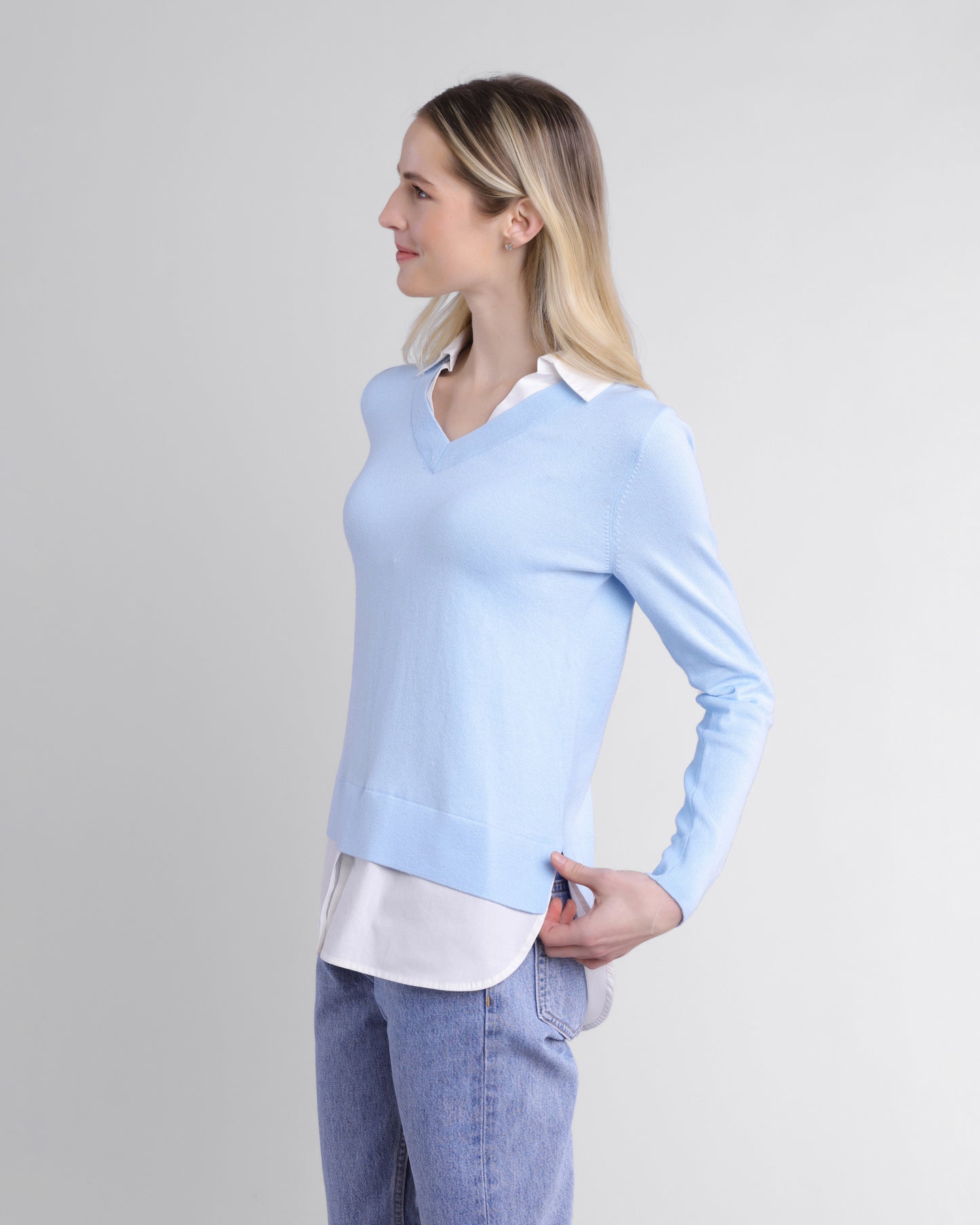 Alashan Cashmere Montage Shirttail Sweater in Dream Blue
