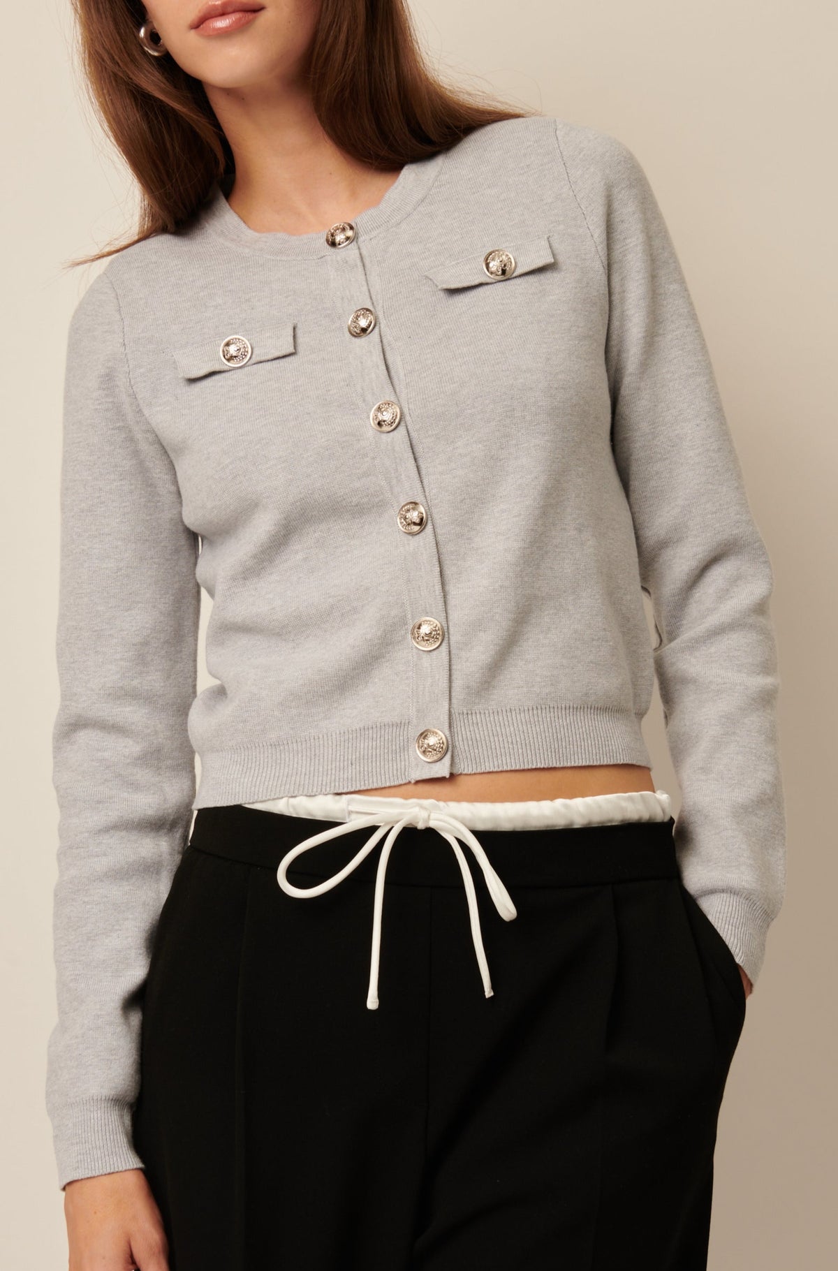 Line Rhea Silver Button French Cardi in Heather Daze