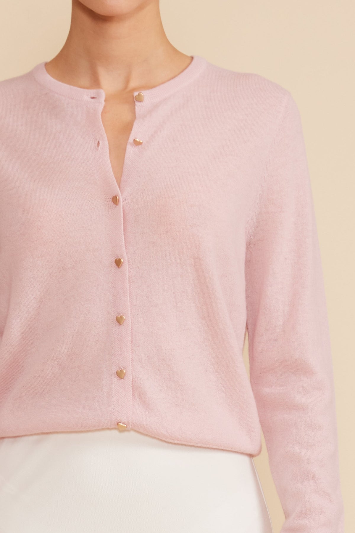 Lucy Paris Betsy Lightweight Cardigan with Heart Buttons in Light Pink