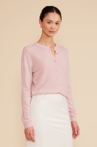 Lucy Paris Betsy Lightweight Cardigan with Heart Buttons in Light Pink