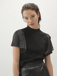 Melissa Nepton Maria Satin Cap Sleeve Knit Top in Black