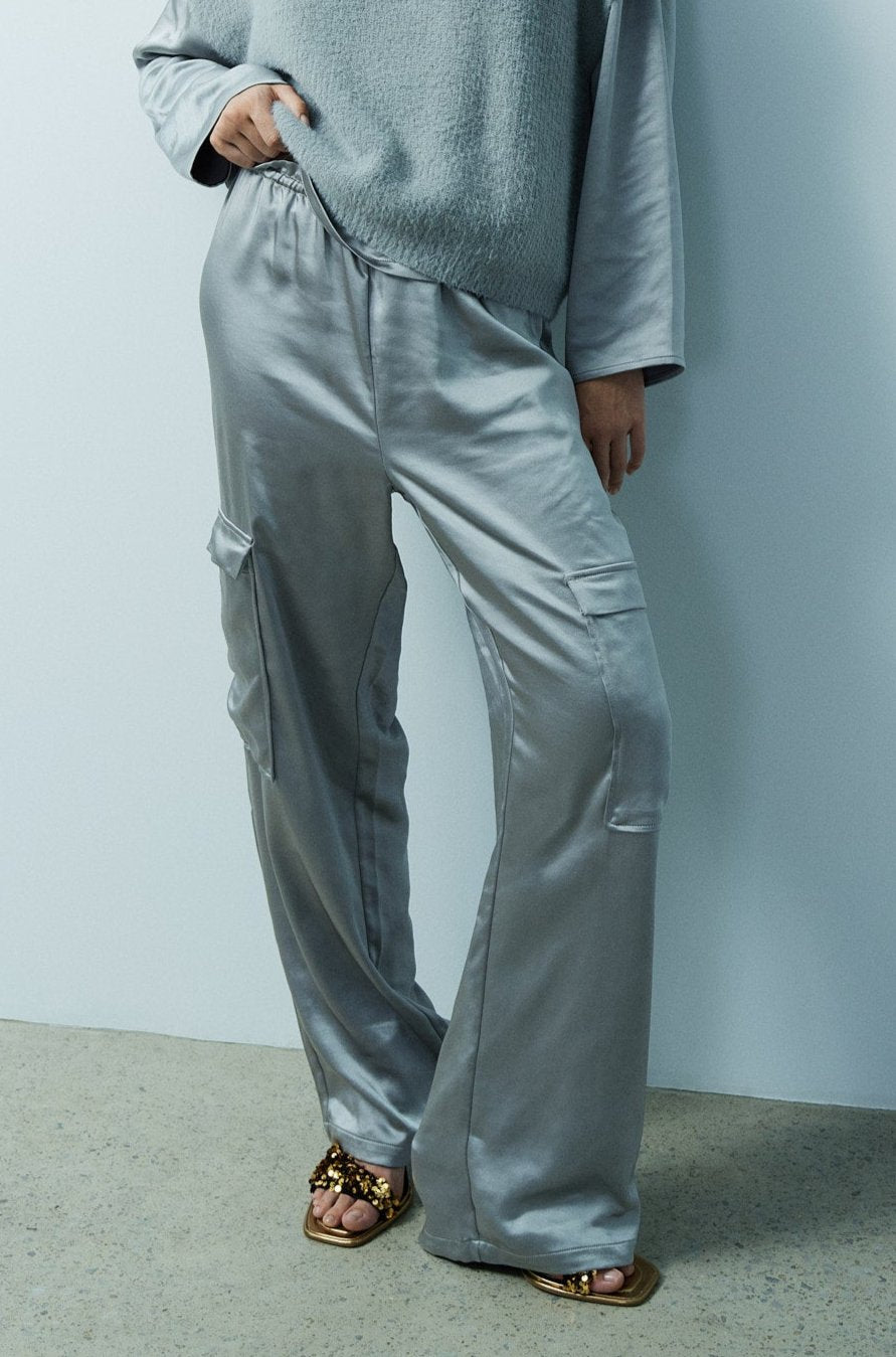 Melissa Nepton Miranda Satin Cargo Pant in Perfect Grey