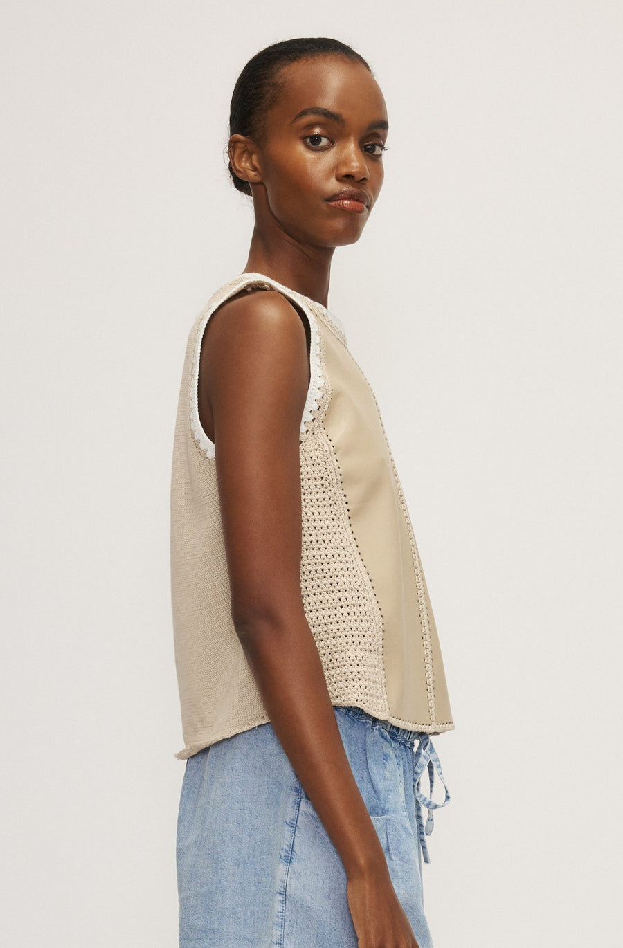Melissa Nepton Naru Faux Leather Crochet Top