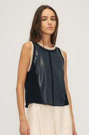 Melissa Nepton Naru Faux Leather Crochet Tank in Navy