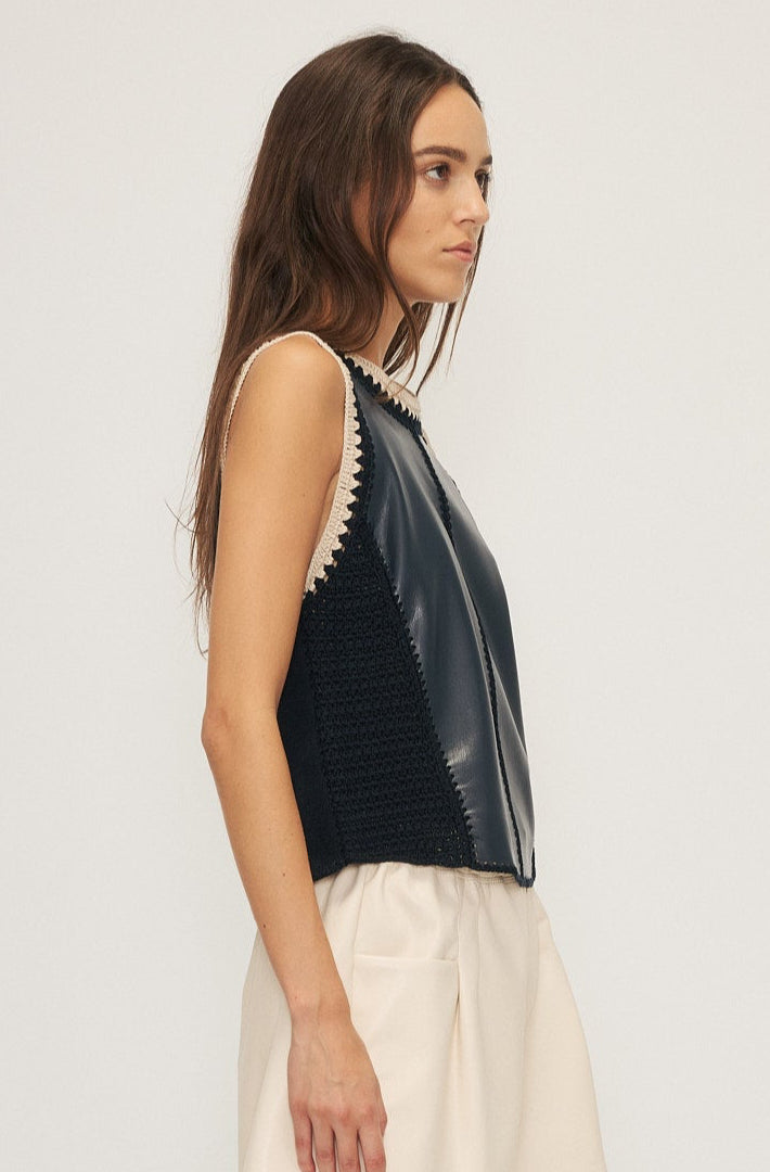 Melissa Nepton Naru Faux Leather Crochet Tank in Navy