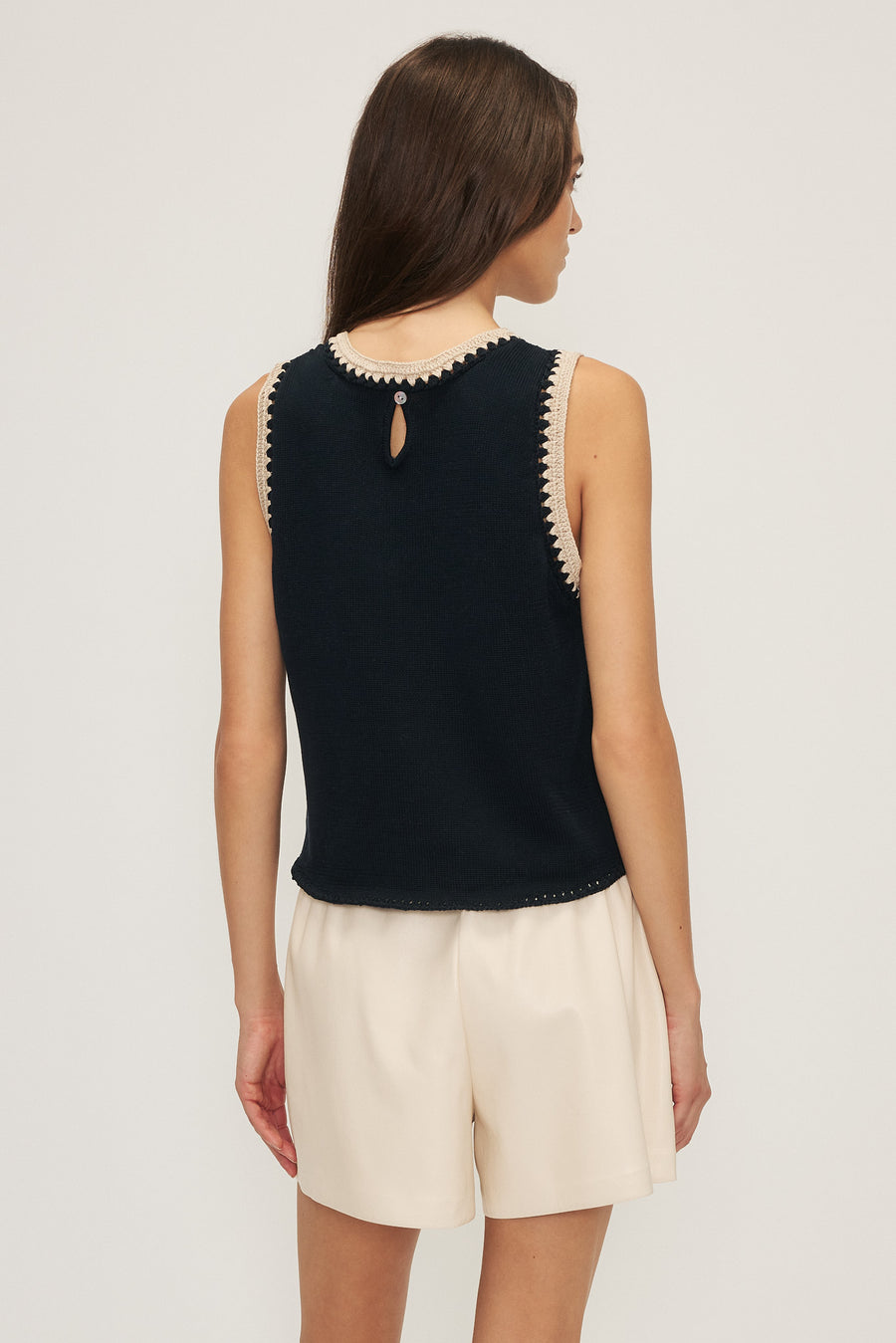 Melissa Nepton Naru Faux Leather Crochet Tank in Navy