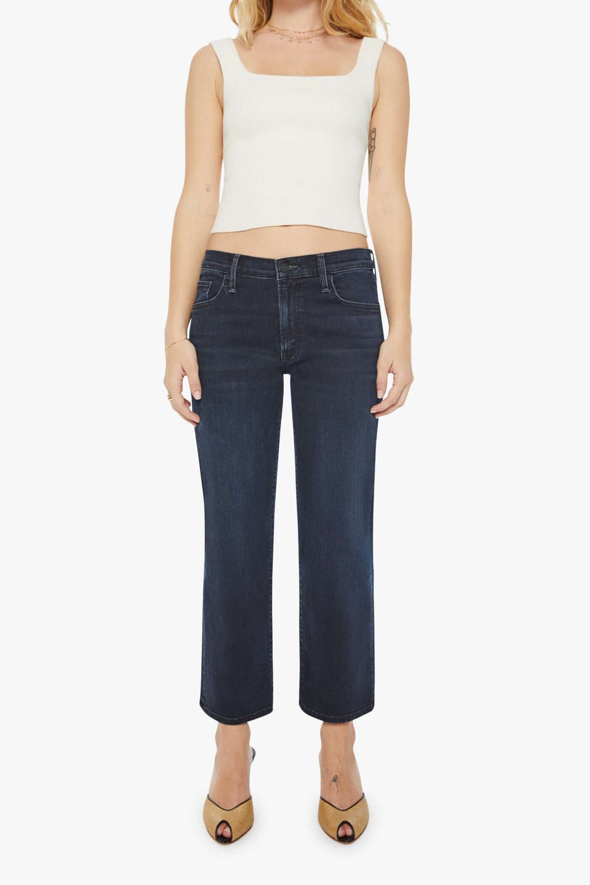 MOTHER Petite Lil' Mid Rise Zip Rambler Jean in Night in Venice