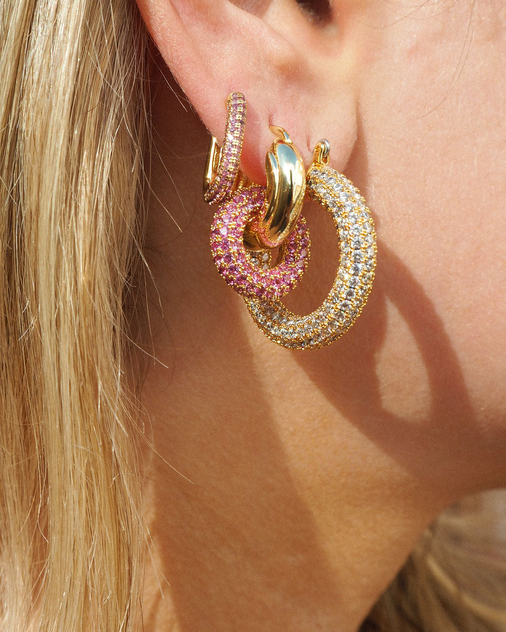 Luv Aj Pave Interlock Coloured Hoops - Click to view colours