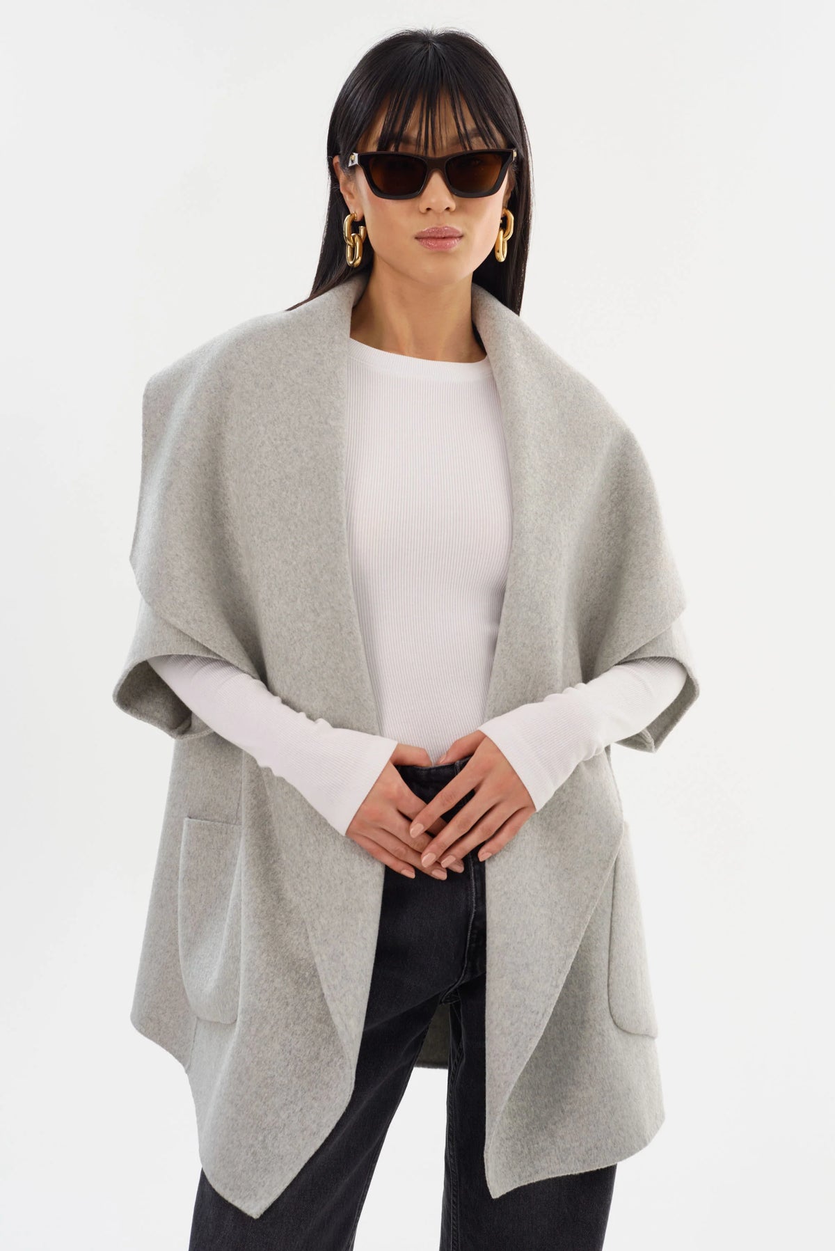 La Marque Penelope 3/4" Sleeve Oversize Coat in Feather Grey