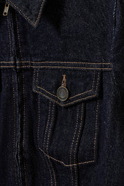 Women wearing dark denim peplem jacket 