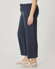Navy blue cropped wide-leg pants with draw string 