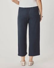Navy blue cropped wide-leg pants with draw string 