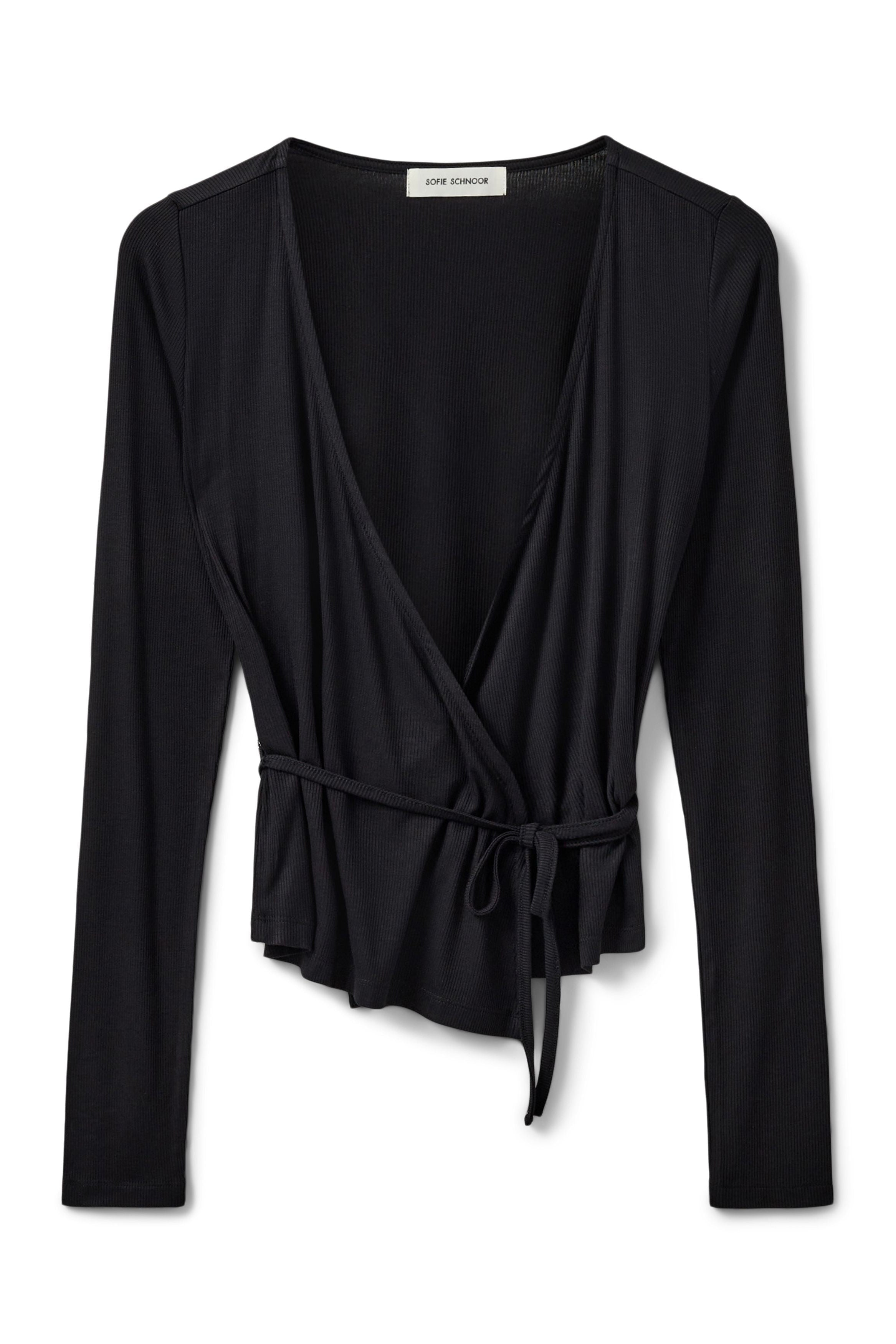 black v-neck wrap top 