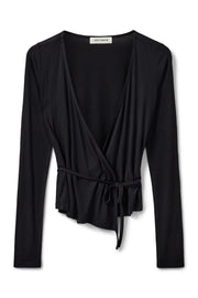 black v-neck wrap top 