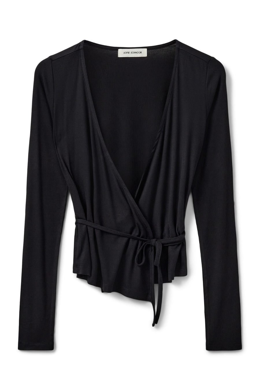 black v-neck wrap top 