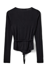 black v-neck wrap top 