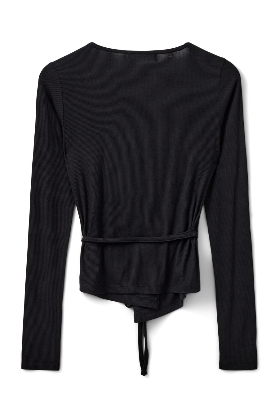 black v-neck wrap top 