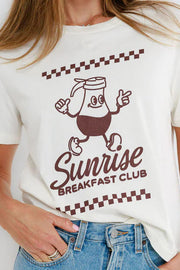 close-up of a graphic white tee