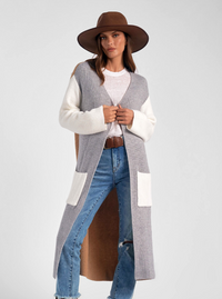 Elan Long Color Block Cardigan Sweater