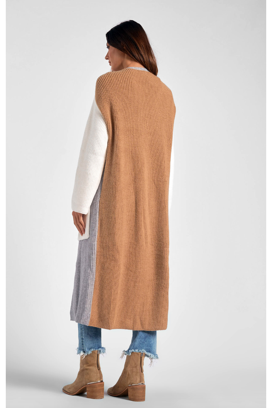 Elan Long Color Block Cardigan Sweater