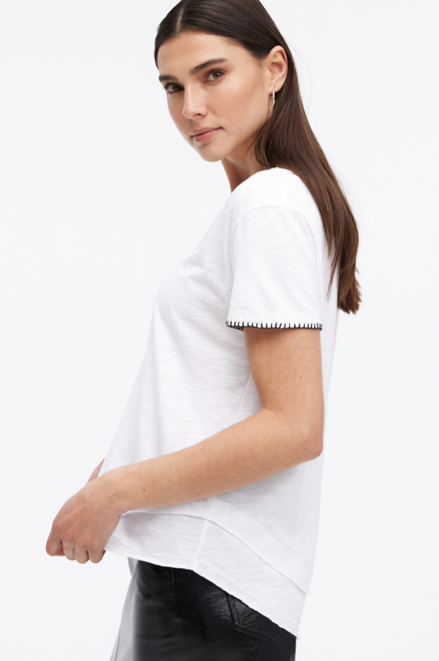 Chrldr Whipstitch Ava V-Neck Mock Layer T-Shirt