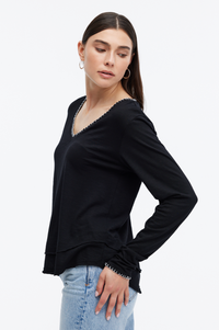 Chrldr Whipstitch Ava V-Neck Long Sleeve T-Shirt - Size S Available