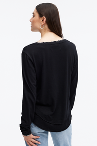 Chrldr Whipstitch Ava V-Neck Long Sleeve T-Shirt - Size S Available