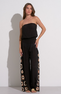 Elan Crochet Insert Strapless Jumpsuit in Black