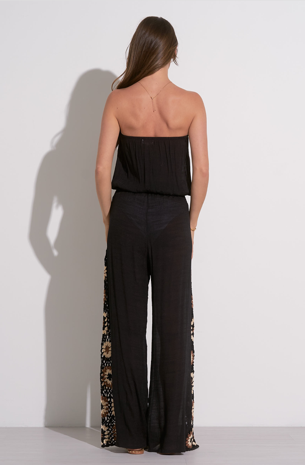 Elan Crochet Insert Strapless Jumpsuit in Black