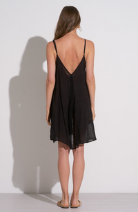 Elan Short Cover-Up With Crochet Panels in Black