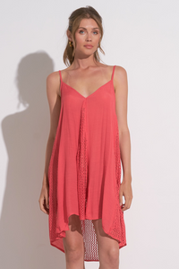 Elan Short Cover-Up With Crochet Panels in Coral