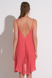 Elan Short Cover-Up With Crochet Panels in Coral