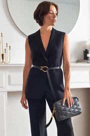 black thin leather womens belt, gold buckle