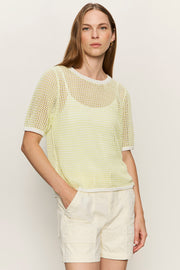 light yellow open knit sweater