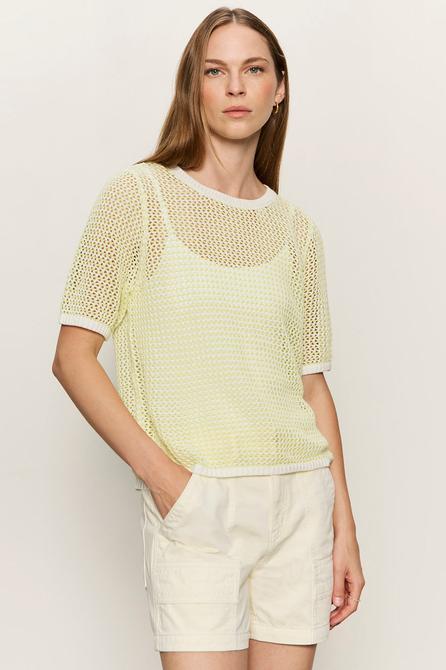 light yellow open knit sweater