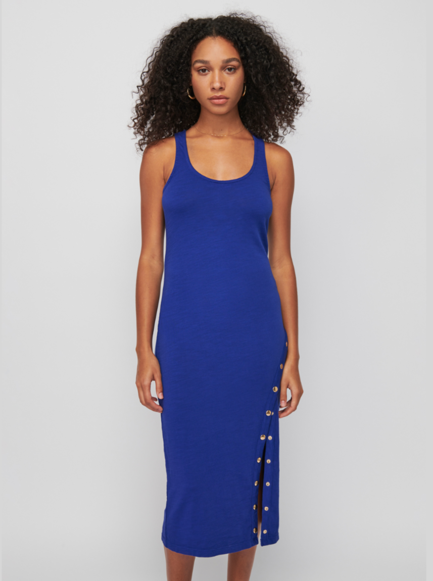 Nation Sevan Dress With Button Detail in Cobalt