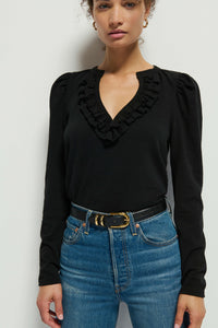 Nation Valita Split Neck Top in Jet Black - Size L Available