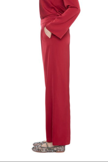 Lava Red Wide Leg Satin Pant – Bold, Fluid, and Fiercely Flattering By ILTM