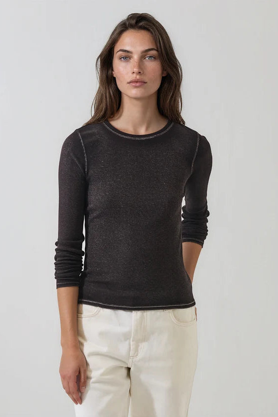 woman wearing brown long sleeve crewneck fitted top 