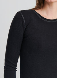 Patrick Assaraf Modal Vintage Rib Long sleeve Tee in Black