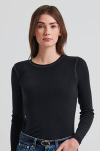 Patrick Assaraf Modal Vintage Rib Long sleeve Tee in Black