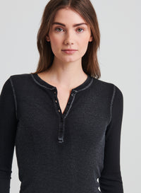 Patrick Assaraf Modal Henley Vintage Rib Tee in Black