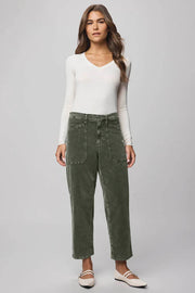 Person wearing green corduroy pants 