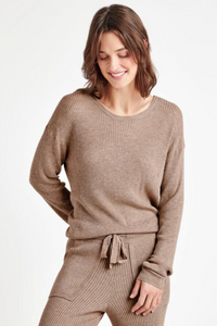 Splendid Georgie Rib Sweater in Tawny Heather