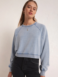 Z Supply Crop Out Knit Denim Sweatshirt