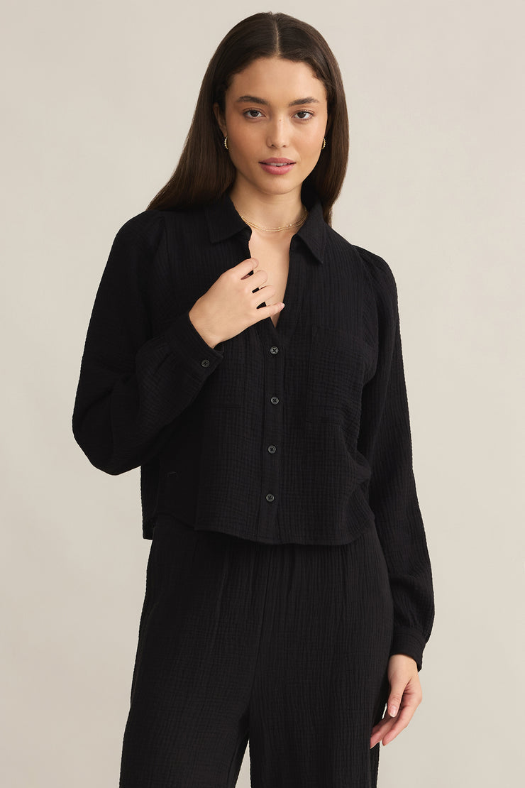 Z Supply Campo Gauze Button Up Top in Black