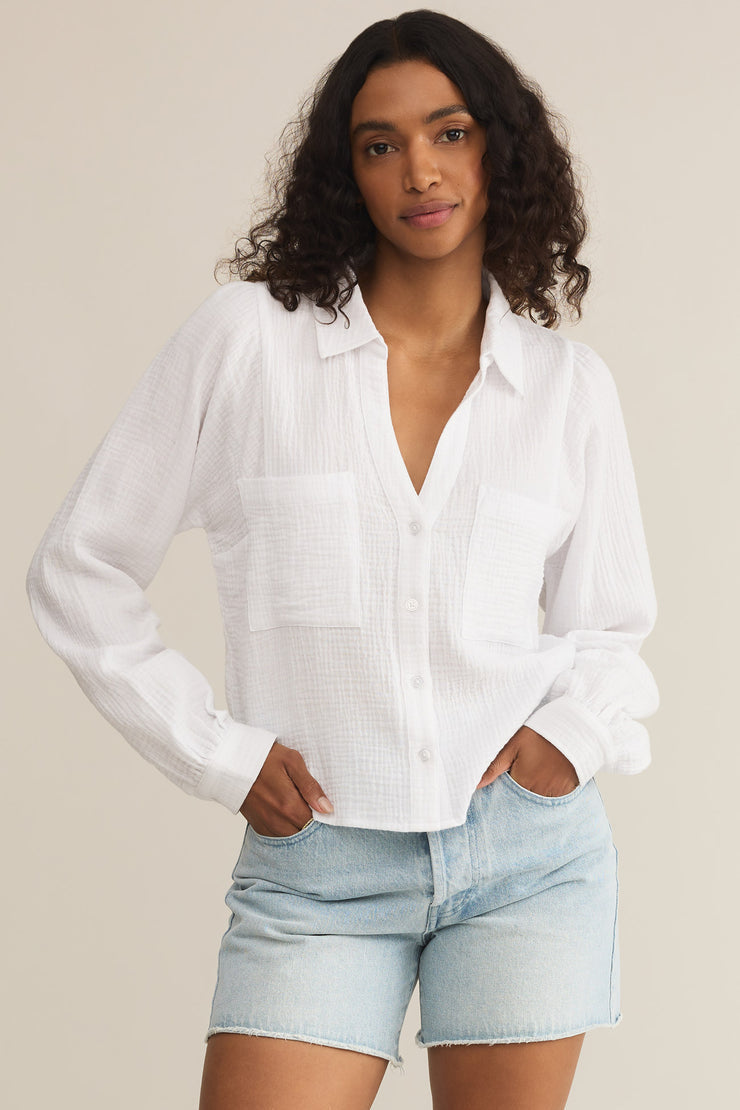 Z Supply Campo Gauze Button Up Top in White